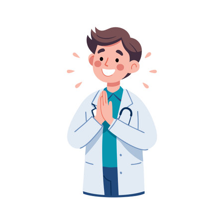 Smiling Doctor with Hands Together in a Flat Vector Illustration on White Backgroundのイラスト素材