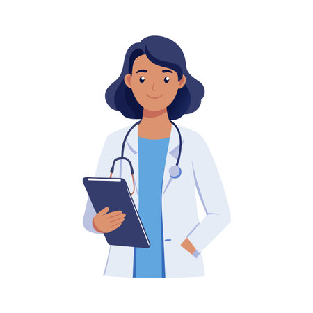 Female doctor holding clipboard in medical uniform representing healthcare and medicine conceptのイラスト素材