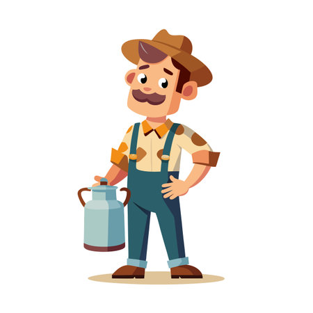 Cartoon farmer with milk can standing confidently in vector illustration graphicのイラスト素材