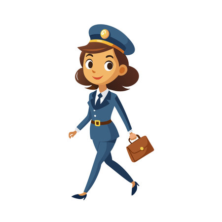 Cartoon style illustration of a young woman wearing a blue police uniform and carrying a briefcaseのイラスト素材