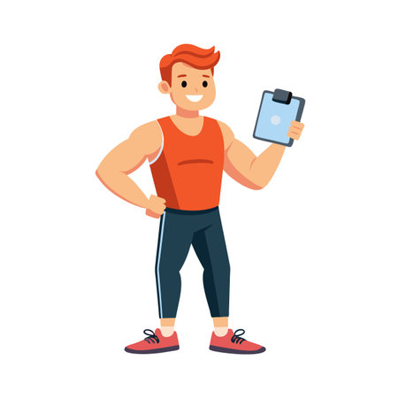 Fitness Instructor with Clipboard: A cheerful, sporty character ready to assist with training plansのイラスト素材