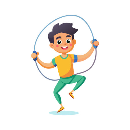 Boy skipping rope in cartoon style against a white background suitable for children's productsのイラスト素材