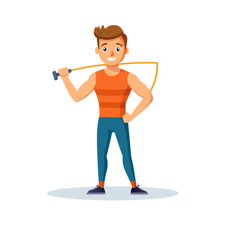 Cheerful man with jump rope illustration, perfect for fitness and healthy lifestyle conceptsのイラスト素材