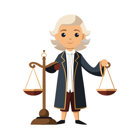Cartoon judge holding the scales of justice in a flat vector illustrationのイラスト素材