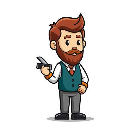 Cartoon businessman character holding a letter opener, isolated on a white backgroundのイラスト素材