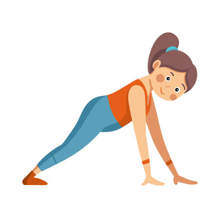 Cartoon Woman in Plank Position: Vector Illustration for Fitness and Healthのイラスト素材
