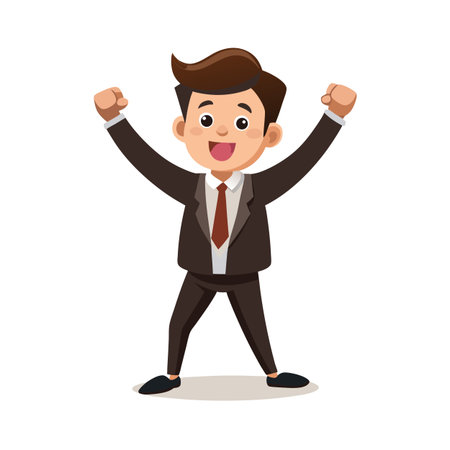 Cartoon businessman celebrating success with arms raised against white background vector illustrationのイラスト素材