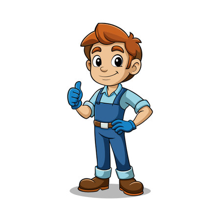 Cartoon Tradesman Character Giving Thumbs Up Isolated on White Backgroundのイラスト素材