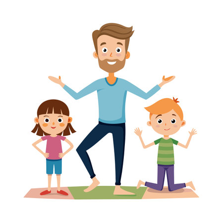 Father and children doing yoga on a mat together vector illustrationのイラスト素材