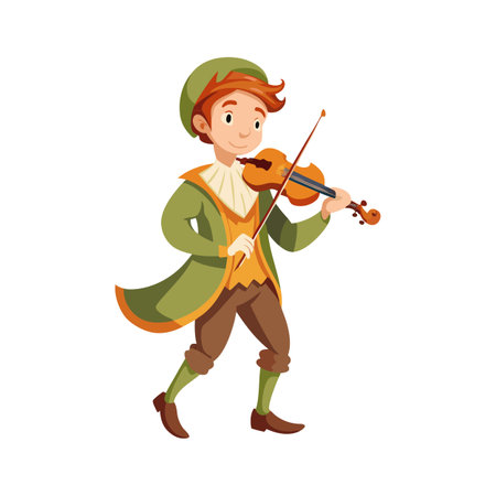 Cartoon Character Illustration: Young Man Playing Violin with Irish Costumeのイラスト素材