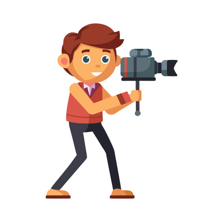 Cartoon style photographer with camera for media production or videography services illustrationのイラスト素材