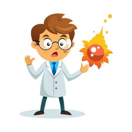Surprised scientist with glowing substance, a cartoon style illustration for science and educationのイラスト素材