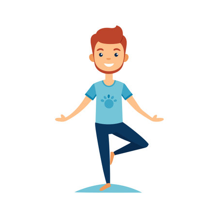 Man in tree pose, flat vector illustration for yoga classes or fitness blogsのイラスト素材