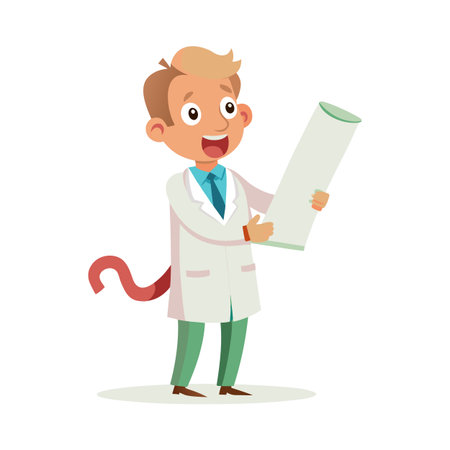 Cartoon doctor holding medical chart for diagnosis and treatment illustrationのイラスト素材