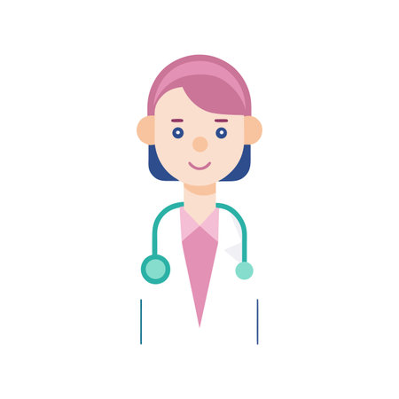 Flat design illustration of a young female doctor with stethoscope and white coatのイラスト素材