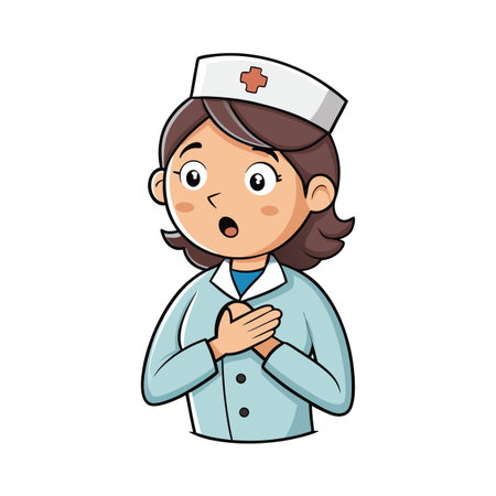 Cartoon Nurse in Shocked Expression Holding Chest, Healthcare and Medical Conceptのイラスト素材