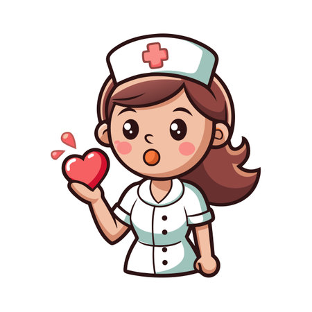 Cartoon Nurse Holding Heart with Surprised Expression for Healthcare Awareness Promotionのイラスト素材
