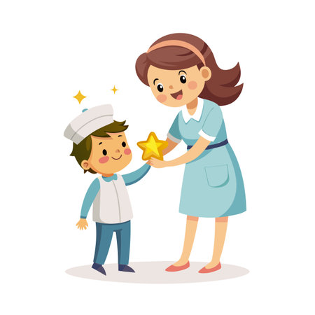 Illustration of a Child Receiving a Star from an Adult for Good Achievementのイラスト素材