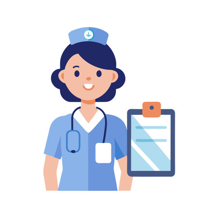 Female Nurse with Clipboard: Flat Vector Illustration for Healthcare and Medical Conceptsのイラスト素材