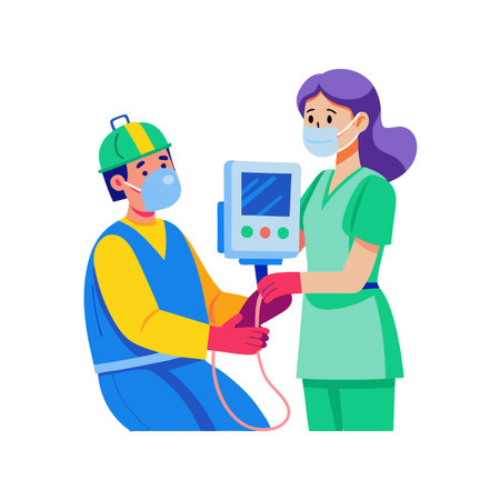 Medical Staff Monitoring Patient Vital Signs with Machine in Hospital Flat Designのイラスト素材