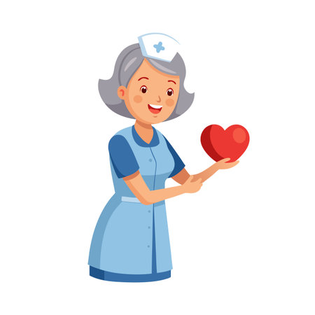 Cartoon nurse offering a heart as symbol of care and affectionのイラスト素材
