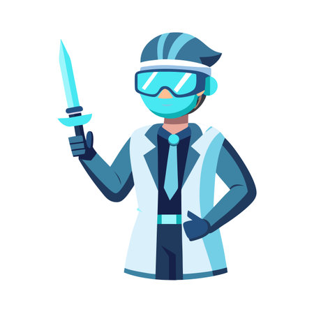 Flat vector illustration of a futuristic warrior scientist holding a blade on a white backgroundのイラスト素材