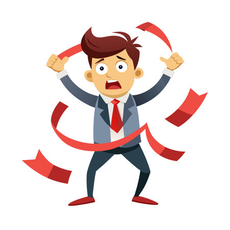 Businessman crossing finish line with shocked expression, illustrated vector graphic designのイラスト素材