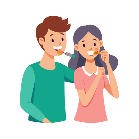 Couple brushing teeth together as part of daily oral hygiene routine at homeのイラスト素材