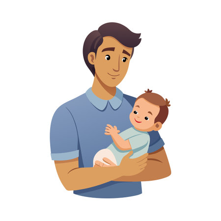 Loving father gently holding his newborn baby son with care and affectionのイラスト素材