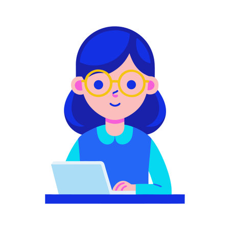 Flat vector illustration of a young professional woman working on a laptop computerのイラスト素材