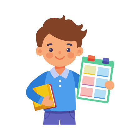 Cartoon boy holding clipboard and book isolated on white background vector illustrationのイラスト素材