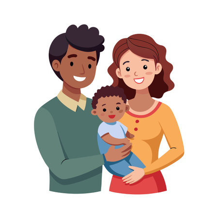 Portrait of a happy diverse family including mother, father and their infant sonのイラスト素材
