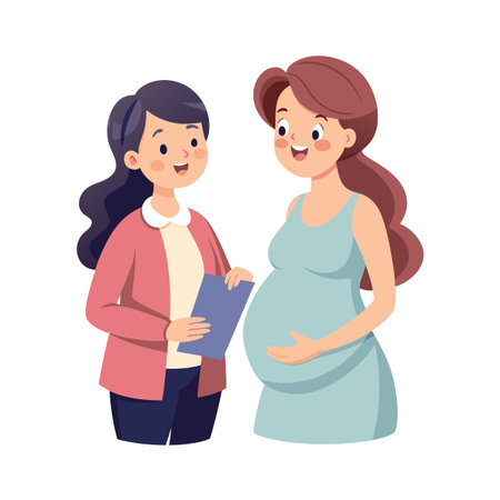 Expectant mother discussing her pregnancy with a medical professional during a consultation appointmentのイラスト素材