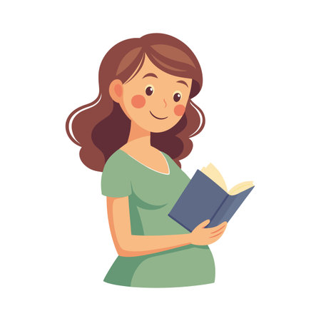 Pregnant Woman Reading a Book Illustration for Pregnancy, Baby Shower, and Motherhood Conceptsのイラスト素材
