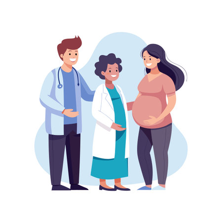 Doctor and doctor assisting pregnant woman concept showing medical care and supportのイラスト素材