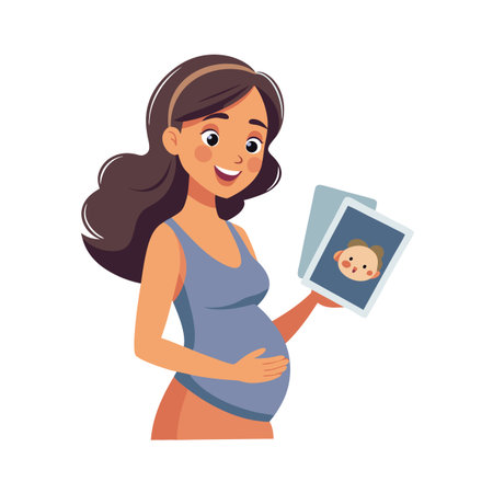 Pregnant woman holding baby ultrasound scan portrait showcasing maternal joy and anticipationのイラスト素材