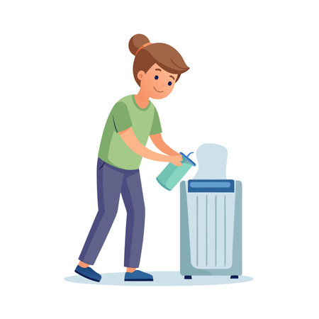 Woman Refilling Water Dispenser with Blue Cup in Office Setting Cartoon Styleのイラスト素材