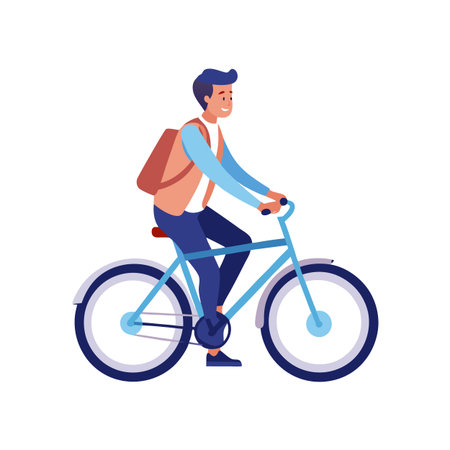 Illustration of a student riding bicycle wearing a backpack to school, active lifestyle conceptのイラスト素材