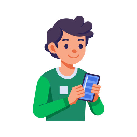 Person using a mobile device with a friendly expression in a flat style illustrationのイラスト素材