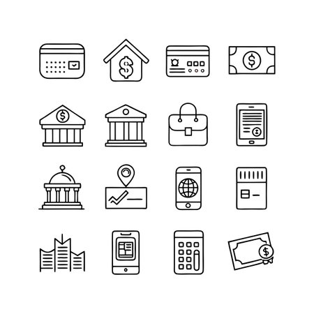 Finance and banking vector icon set for business, investment and paymentsのイラスト素材