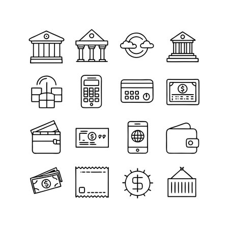 Digital Finance and Banking Icons: A Clean Line Art Collectionのイラスト素材