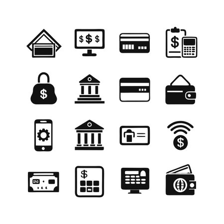 Black and white icons illustration representing finance business banking and payment systemsのイラスト素材