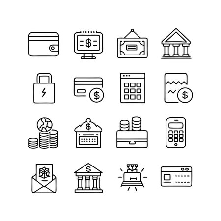 Collection of Finance and Money Icons Representing Banking, Investments, and Financial Managementのイラスト素材