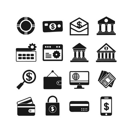 Financial icons and elements collection in simple black and white style. Financial planning and investmentのイラスト素材