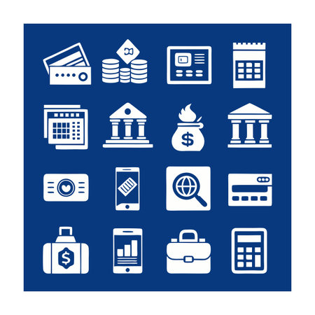 Collection of finance and banking icons with credit cards, currency, and investmentsのイラスト素材