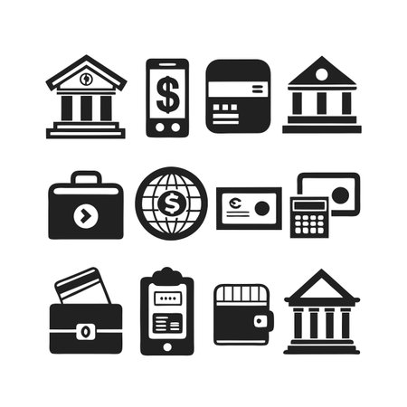 Financial icons collection: Banking, payment and business elements in flat vector style.のイラスト素材