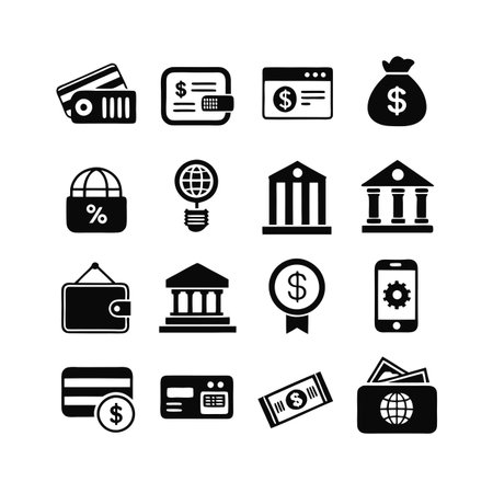 Financial Icons Set: Black and White Vector Illustration for Banking and Businessのイラスト素材