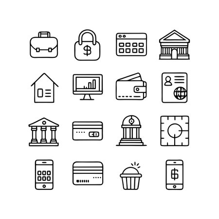 Set of financial outline icons illustrating business, investment, and personal finances managementのイラスト素材