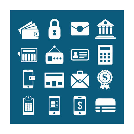 Finance and Banking Icons Set in Clean Vector Style on Blue Backgroundのイラスト素材