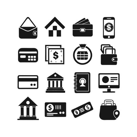 Financial Icon Set: Banking, Payments, and E-commerce Concept Illustrationのイラスト素材